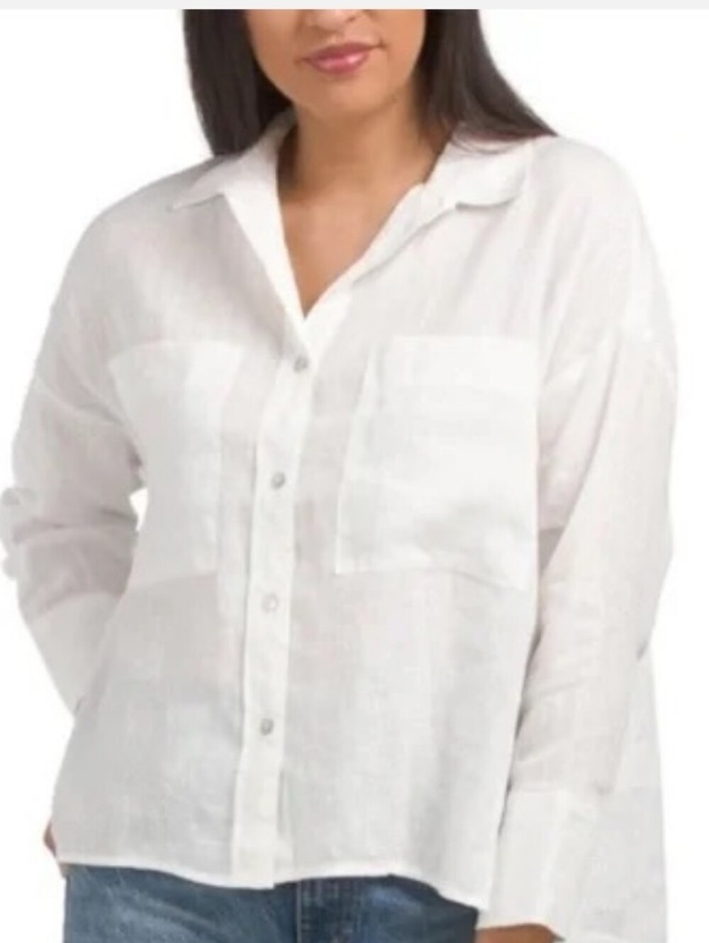 Magaschoni White Linen Top with Gold Logo Plate Resortwear Size Medium